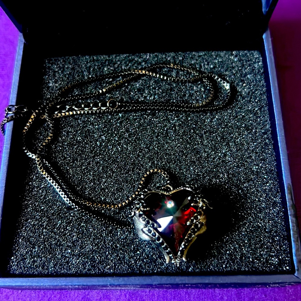 CDE Angel Wing Love Heart Necklace in Dark Red